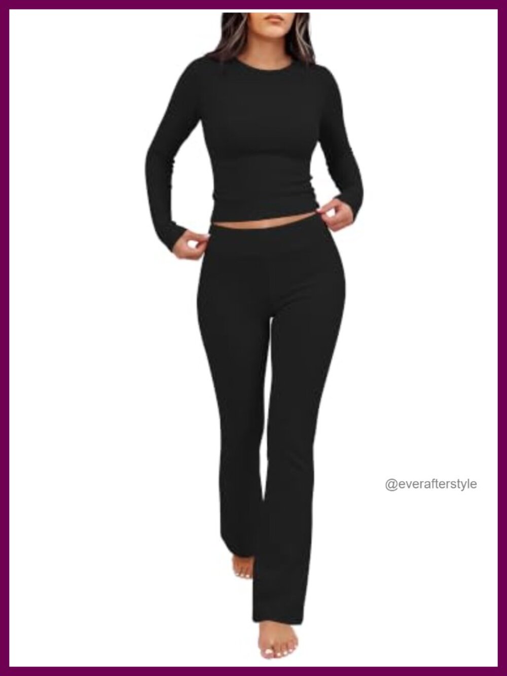 ANRABESS 2 Piece Slim Fit Fleece Lined Lounge Set Crop Top Flare Pants